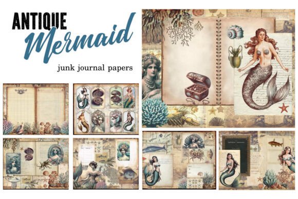 Download Antique Mermaid Collage Paper Pack - Paper pack Collection