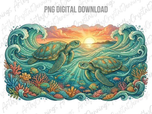 Download Sea Turtle Sunset Ocean Coral PNG - Sunset Collection