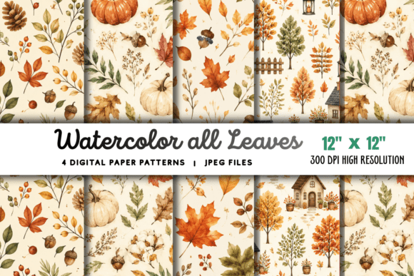 Download Watercolor All Leaves Pattern 4 - Leaves pattern Collection