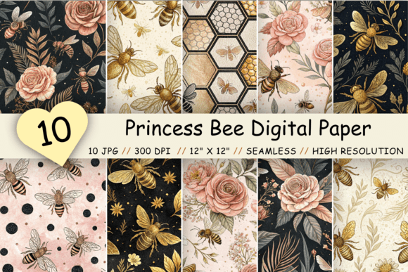 Download Princess Bee Digital Paper Pack, Floral - Paper pack Collection