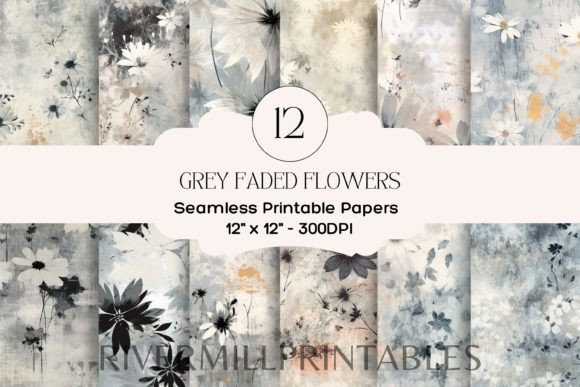 Download Faded Grey Flowers Digital Paper Pack - Paper pack Collection