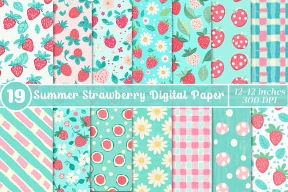 Download Summer Digital Paper Strawberry - Summer digital paper Collection