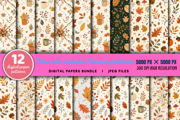 Download Line Art Autumn Leaves Pattern Bundle - Leaves pattern Collection