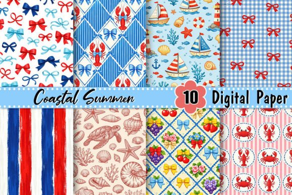 Download Coquette Coastal Summer Digital Paper - Summer digital paper Collection