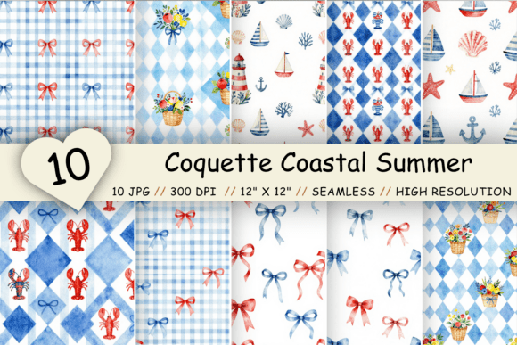 Download Coquette Coastal Summer Digital Paper - Summer digital paper Collection