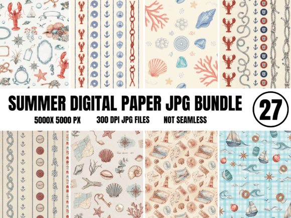 Download Coastal Summer Digital Paper Bundle - Summer digital paper Collection