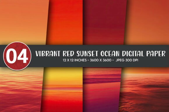 Download Vibrant Red Sunset Ocean Digital Paper - Sunset Collection